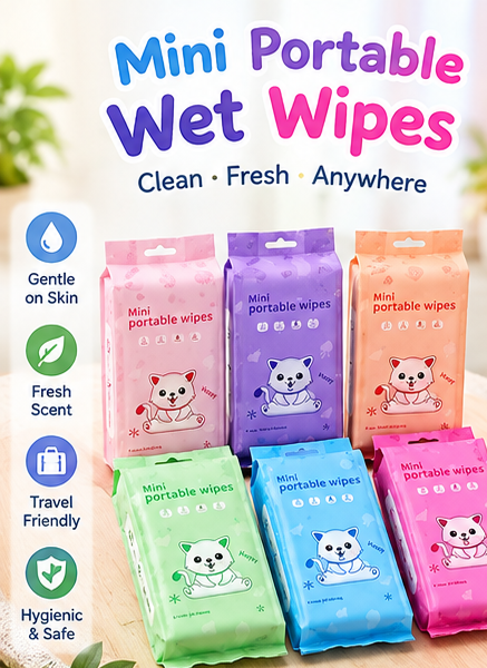 Mini Portable Wet Wipes – Pocket Size Travel Cleaning Tissues