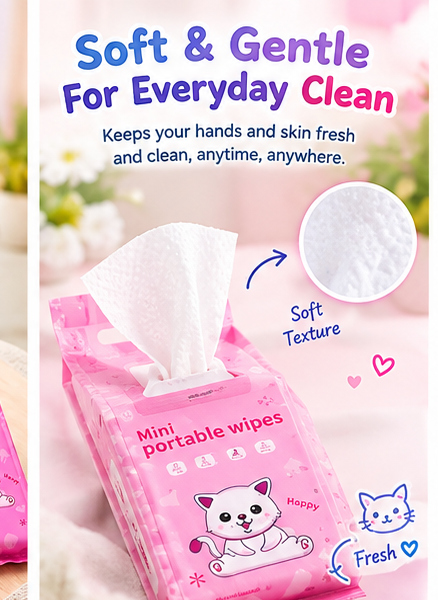 Mini Portable Wet Wipes – Pocket Size Travel Cleaning Tissues