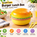 Hamburger Shaped Double Layer Lunch Box with Spoon & Fork – Portable Food Storage Container