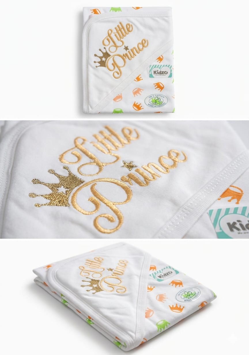 Little Prince Baby Hooded Towel & Receiving Blanket – 100% Cotton Newborn Swaddle Wrap