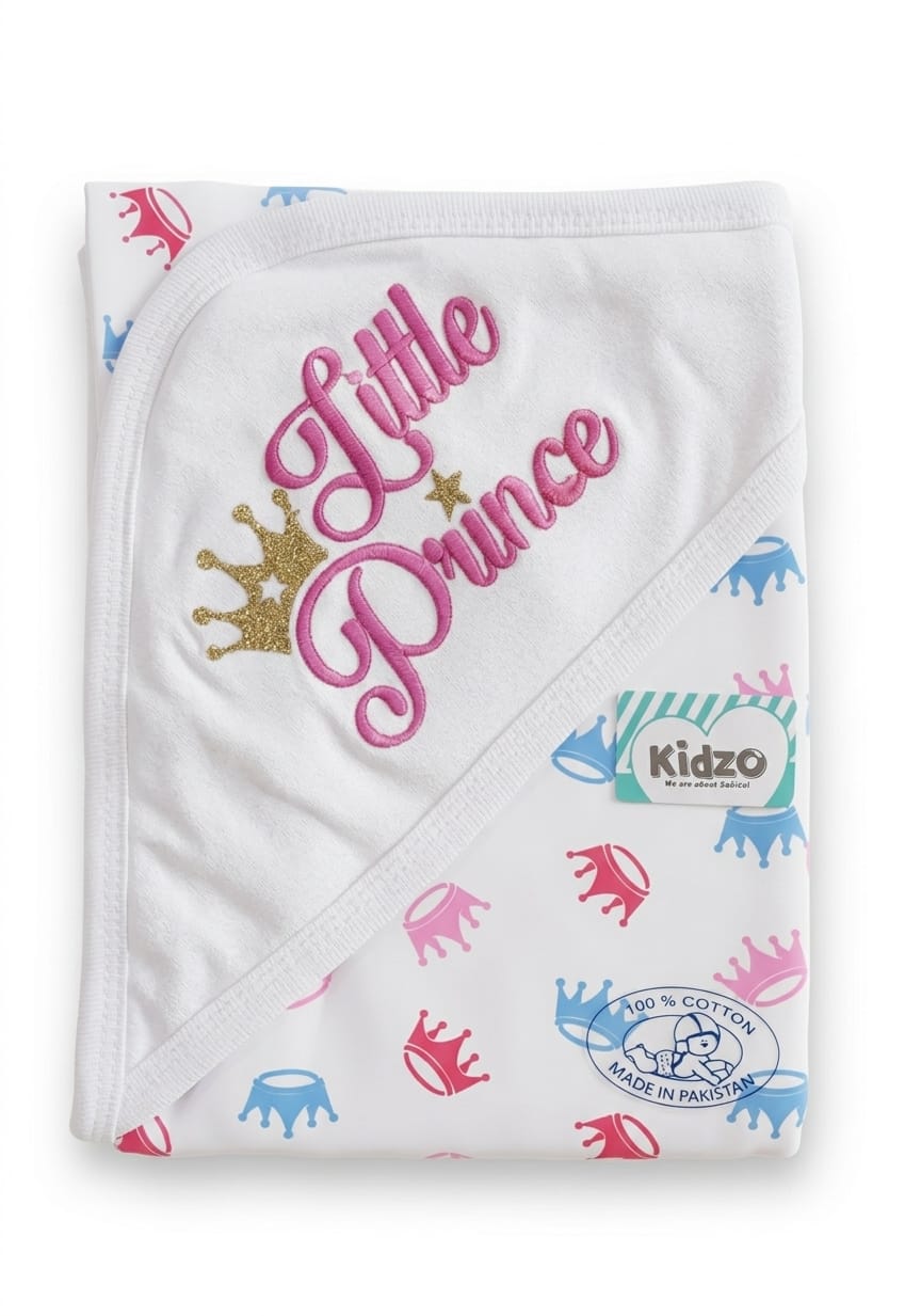 Little Prince Baby Hooded Towel & Receiving Blanket – 100% Cotton Newborn Swaddle Wrap